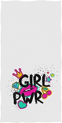 MYGZ-GW Fashion Girly Elements Girl Power in Crown Pink Lip Diamond Heart Star Cherry Cartoon Comic Soft Toalla de baño Toallas de Mano absorbentes 27.5"x15.7"