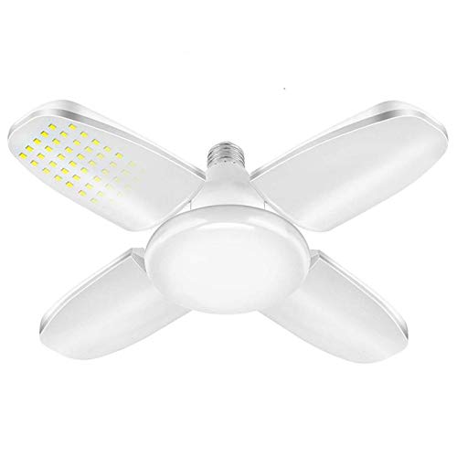 MZSG Luces de Garaje LED Plegable E27 Bulb 4 Cuchillas de Ventilador Ajustables Iluminación de Techo deformable 6500K AC85-260V para Workshop Warehouse