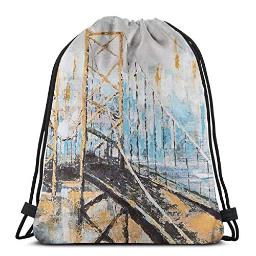 N / A Puente Dorado Impermeable Mochila con cordón Bolsa de Gimnasio Mochila Deportiva para Hombres Mujeres niñas 36 x 43 cm / 14.2 x 16.9 Pulgadas