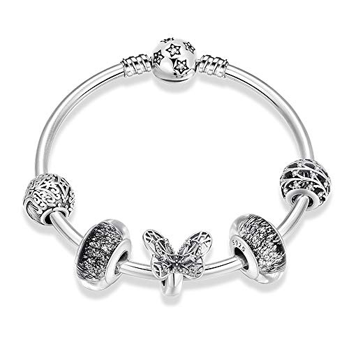 NA HJPAM 925 Sterling Silver Butterfly Dance Star Tree of Life Bead Charm Charm Bracelet Lady'S Party Jewelry Pulsera de Regalo