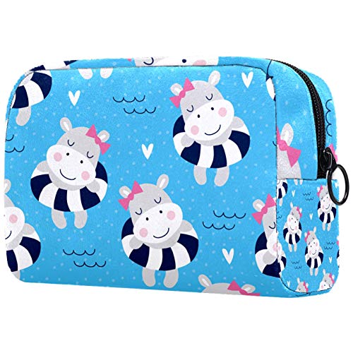 Neceser de Viaje Hipopótamo Nadando Azul Neceser Maquillaje Nolsas de Aseo Cosméticos Organizador Accesorios de Baño Viajes de Negocios Vacaciones 18.5x7.5x13cm