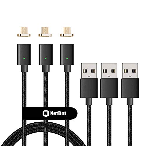 NetDot 1.5M Gen7 Trenzada de Nylon magnética Micro Cable de Carga y Transferencia de Datos Compatible con Dispositivo Android (1.5M Micro USB /3 Pack Negro)