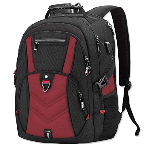 NEWHEY Mochila Portatil 17.3 Pulgadas Hombre con Puerto de USB Grande Mochila para Portátil 17 Pulgadas Impermeable Viaje Negocio Universidad Negro (Rojo)