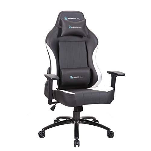 Newskill Akeron - Silla gaming profesional con marco de acero reforzado (sistema de balanceo, reclinable hasta 180 grados, reposabrazos 3D) - Color Blanco