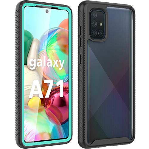 Nisso Funda para Samsung Galaxy A71, transparente 360 grados, carcasa exterior resistente transparente con protector de pantalla integrado para Samsung Galaxy A71 (verde azulado)