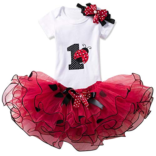 NNJXD Recién Nacida Tutú Primer Cumpleaños 3 Piezas Trajes Mameluco + Falda y Diadema Tamaño (1) 1 Año Negro