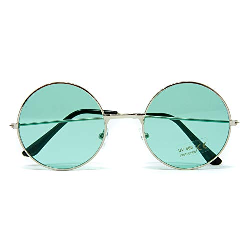 Oblique Unique® Gafas de sol estilo hippie John Lennon, retro, redondas, para fiestas de los años 60 y 70, disfraz de flor, accesorio para carnaval, hombre y mujer (verde)