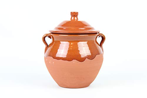 OLLA DE BARRO CON TAPA. MODELO MAQUINA (Nº4) 1,2 litros (Medidas diámetro exterior ancho 16cm, interior 12,5cm x altura con tapa 18cm, sin tapa 13,5cm x diámetro base inferior 7cm)