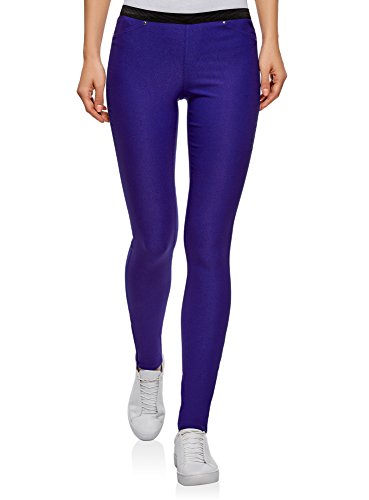 oodji Ultra Mujer Pantalones Stretch con Elástico, Azul, ES 40 / M