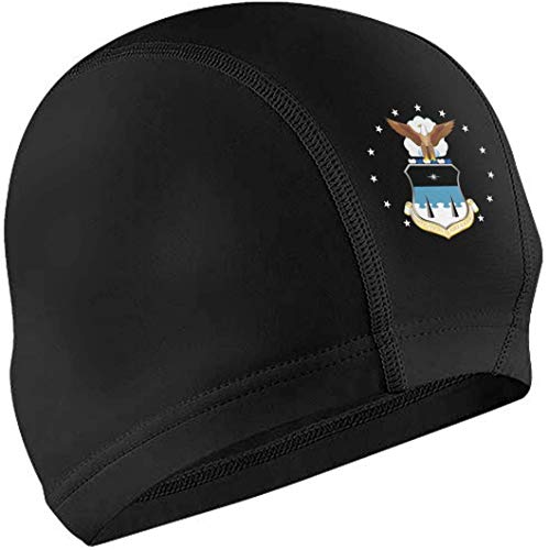 OPLKJ Gorra de baño States Air Force Academy Logo Adult Waterproof No-Slip Short and Length Hair Swimming Cap for Woman and Men Black