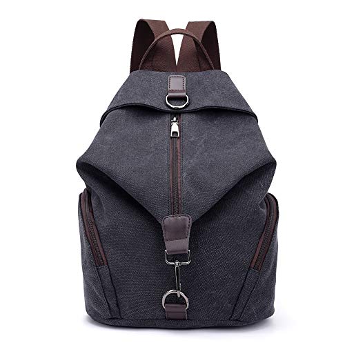 Padgene Mochila de Lona para Mujer, Bolsa De Viaje De Gran Capacidad Informal De La Vendimia Bolso Mochila Mujer Casual Para Vacaciones Viajes Senderismo Camping (Negro)