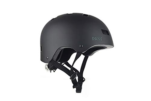 PANK Casco Patinete Eléctrico, Bicicleta Urbana, Patines y Skateboard. Luz LED Posterior Multi posición. Diseño Muy Ligero con ventilación Integral. Mucha Comodidad y Máxima Seguridad. (negro mate, M)