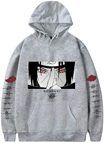 PANOZON Sudadera Naruto Hombre Impresa Figuras Uchiha Itachi Sasuke Chaqueta de Anime para Chicos Adulto Ninja (S, Gris 41-1)