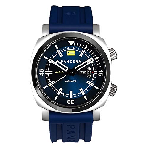 Panzera Aquamarine Pro Diver Infinity Blue Pioneer Automático Diver Acero Silicona Fecha Reloj Hombre