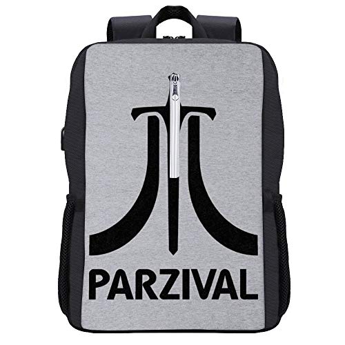 Parzival Atari - Mochila para portátil con puerto de carga USB, diseño de texto negro