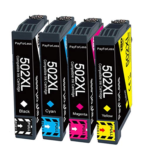 PayForLess - Juego de 4 cartuchos de tinta compatibles con Epson 502xl para Epson Expression Home XP 5100 Workforce WF 2860DWF WF 2865DWF XP 5105 XP5100 WF2860, color negro, cian, magenta y amarillo