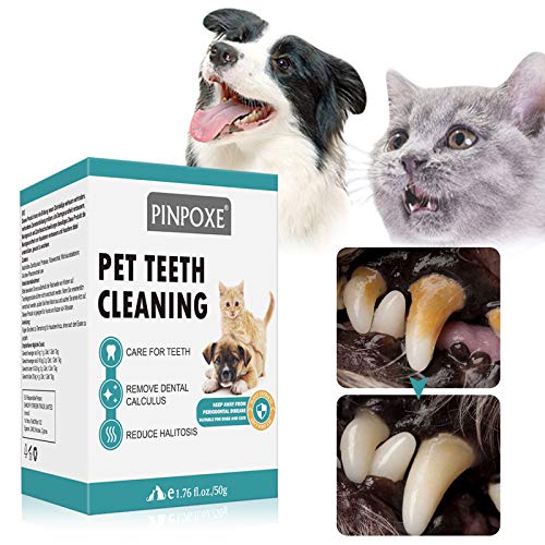 PINPOXE Polvo para Eliminación de Sarro para Perros, removedor de sarro, Polvos Cuidado Dental para Perros y Gatos, Limpia y Cuida Dientes Blancos y Encías, Cuida Dientes Refresca el Aliento