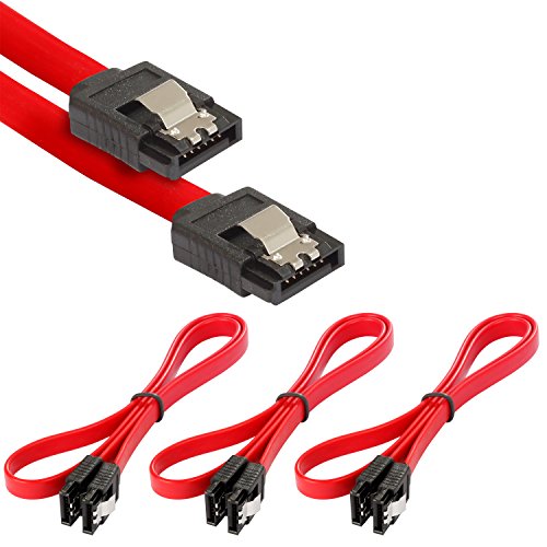 Poppstar - 3X Cable de Datos Flexible de 0,5m Sata 3 HDD SDD, enchufes Rectos, hasta 6 GB/s, Rojo