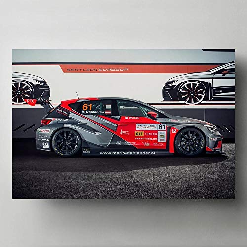 Póster de superdeportivo Seat Leon Cup Rally Race Racing Sport Imagen impresa en lienzo Pinturas Arte de la pared para la decoración de la habitación del hogar 50x75cm (20x30 pulgadas) Sin marco