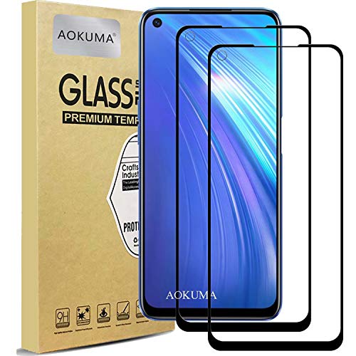 Protector de pantalla de cristal templado Aokuma Oppo Realme 6, película protectora de calidad premium, apto para fundas, cómodo borde redondo, irrompible, a prueba de golpes, a prueba de arañazos