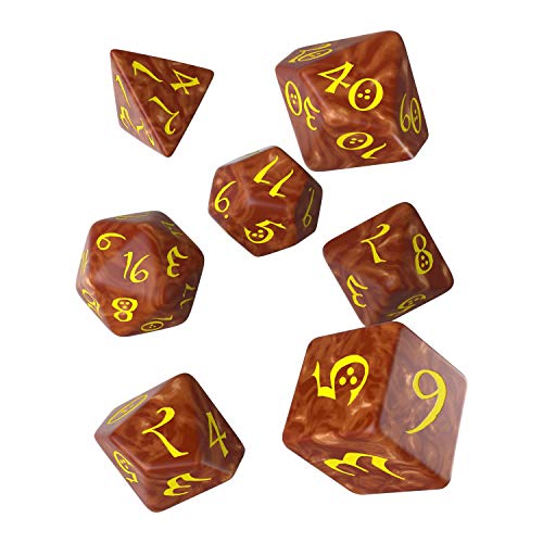 Q Workshop Classic Caramel & Yellow RPG Ornamented Dice Set 7 polyhedral Pieces