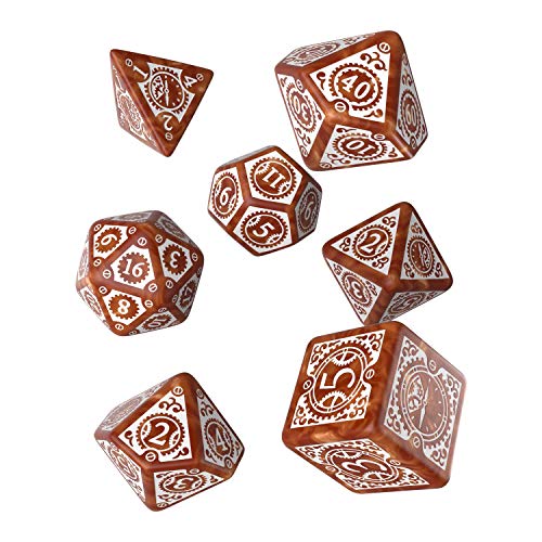 Q Workshop Steampunk Clockwork Caramel & White RPG Dice Set 7 Polyhedral Pieces