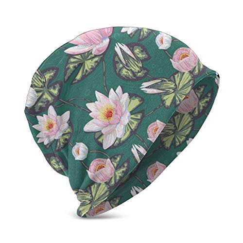 Qefgjbw Sombrero con diseño floral de flor de loto con diseño de escamas de dragón de sirena, sombrero de cabeza turbante para niño y niña, gorro de punto cálido para invierno para niños