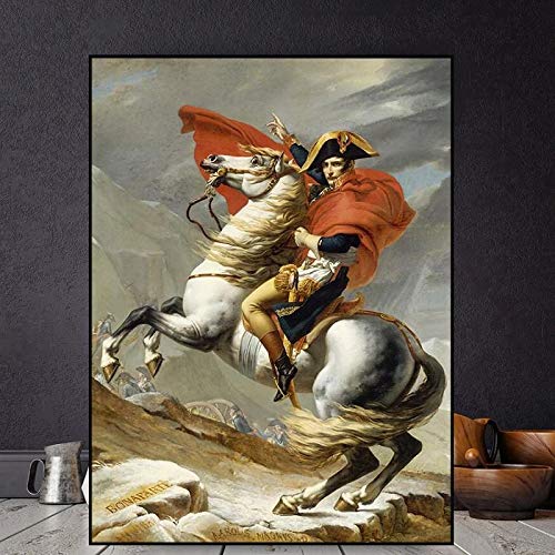 qianyuhe Cuadro de Arte de Pared Clásico Napoleón Bonaparte Retrato Caballo Pintura al óleo Lienzos Carteles Impresos para Sala de Estar Decoraciones para el hogar 60x90cm (24x36 Pulgadas