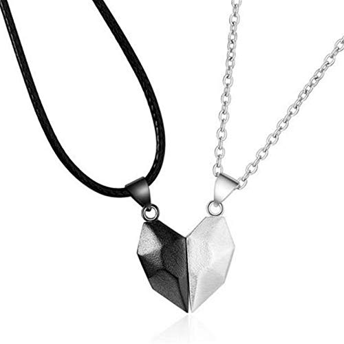 QiChan Un par de collares con colgante de corazón de amor a juego rompecabezas collares con piedra de deseo, juego de collar para amantes (blanco y negro)