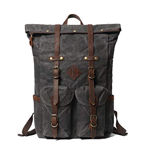 QND,Aire Libre Morral Mochila de Viaje Impermeable Vintage de Gran Capacidad, Lona Encerada con Mochila al Aire Libre, Mochila para computadora para Mujer, Gris Oscuro