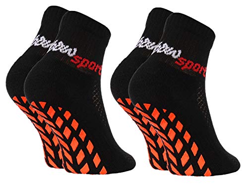 Rainbow Socks - Niñas Niños Calcetines Antideslizantes de Deporte - 2 Pares - Negro - Talla 30-35