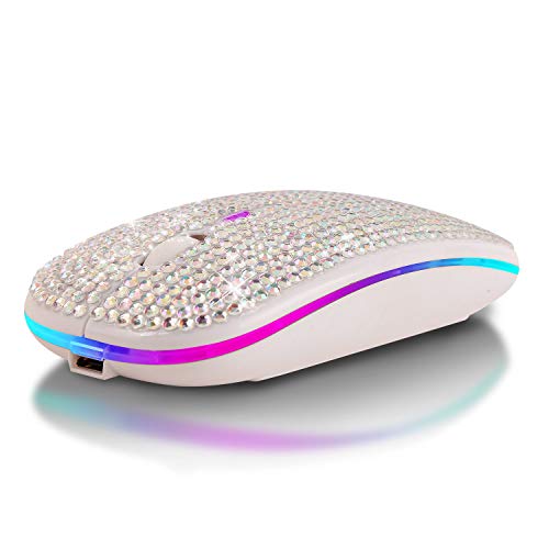 Ratón sin Sonido, Ratones ópticos de 2,4 GHz con conexión inalámbrica Bluetooth de Modo Dual RGB Colorido Luminoso para computadora / Win / Mac / Linux / Andriod / iOS (White)