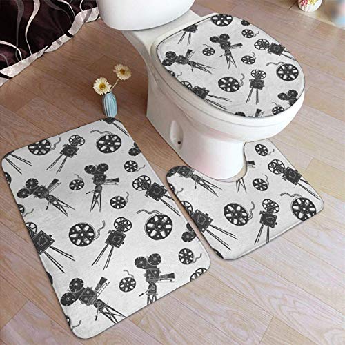 RedBeans - Juego de 3 alfombrillas de baño de franela, diseño vintage, incluye alfombrilla de baño suave y funda para asiento de inodoro