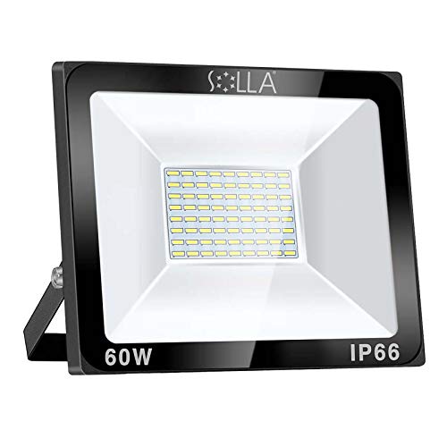 Reflector LED 60W IP66 LUZ EXTERIOR DE SEGURIDAD IMPERMEABLE, 4800LM, 6000K Luz del Día Blanca, Reflector Exterior de TRIAC Regulable para Patio, Garaje, Almacén, Estacionamiento