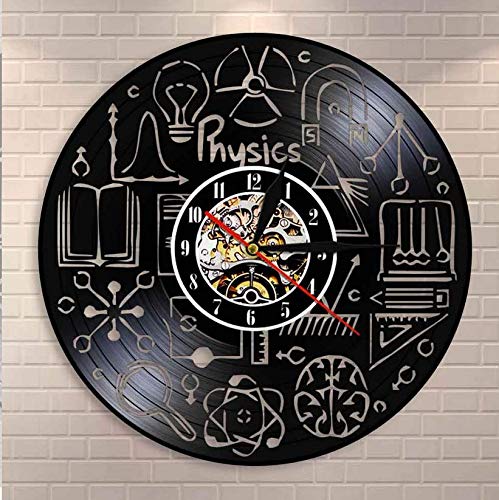 Reloj de Pared Reloj de Pared con Disco de Vinilo de física, Tema de Estudio, Aula, Experimento de física, Arte de Pared, Reloj Decorativo, Regalo para Profesores de física (30 cm)