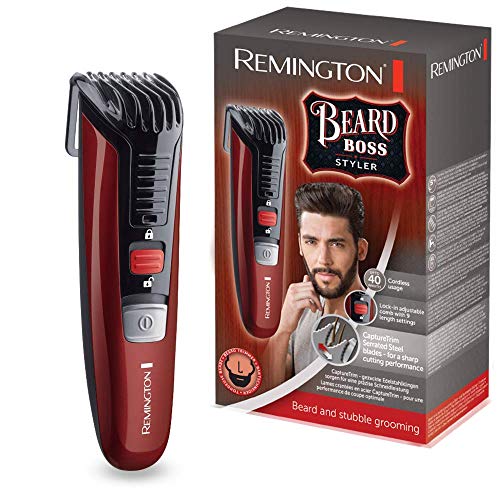 Remington Beard Boss Styler MB4125 Barbero, Cuchillas Serradas de Acero Inoxidable, Inalámbrico, 11 Ajustes, Rojo