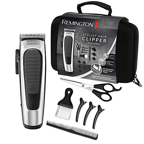 Remington Stylist Classic HC450 - Máquina de Cortar Pelo, Cuchillas de Acero Inoxidable, con Cable o Recargable, 14 Accesorios, Gris