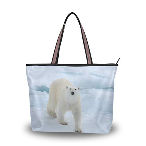 Rootti - Bolso de mano para mujer con cremallera, estampado de oso polar, bolsas de hombro grandes para mujeres y niñas, reutilizables, para trabajo, viajes, compras, con asa