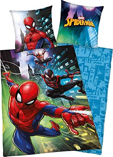 Ropa de Cama Spiderman, Funda de Almohada de 80 x 80 cm, Funda nórdica de 135 x 200 cm, con Cremallera de Marca.