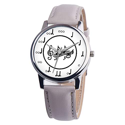 Rosepoem Reloj de Cuarzo Reloj de Pulsera para Mujer Moda Casual Nota Musical Banda de Cuero PU Negocio al Aire Libre