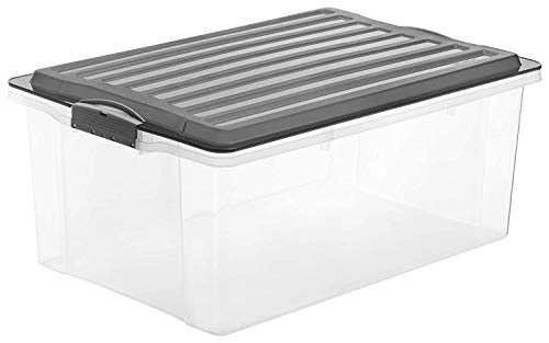 Rotho Compact, Caja de almacenamiento 38l con tapa, Plástico PP sin BPA, antracita, transparente, A3, 38l 57.0 x 40.0 x 25.0 cm