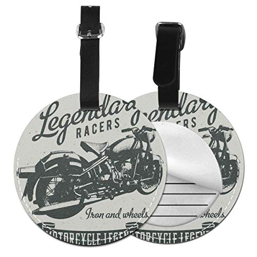 Round Travel Luggage Tags,Cruiser Bike Sketch with Hand Lettering Legendary Racers Quote,Leather Baggage Tag