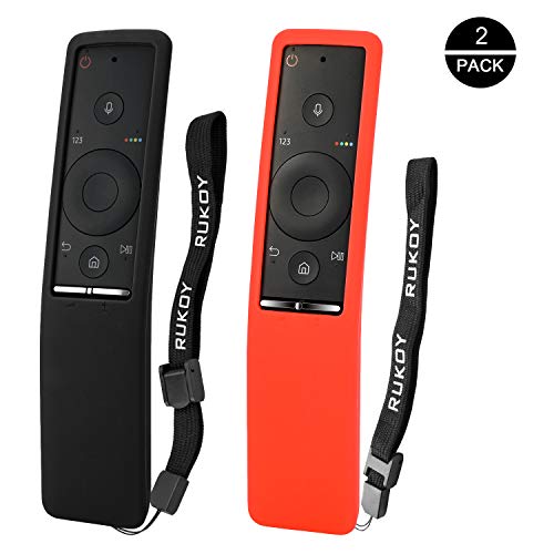 Rukoy Fundas Protectoras Compatible para Samsung Smart TV Control Remoto [Paquete de 2: Negro + Rojo], Fundas Protectoras Antideslizantes para niños Antideslizantes con Correa para la Mano