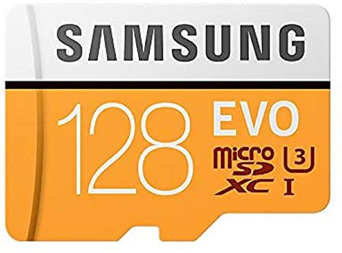 Samsung MicroSDXC EVO - Tarjeta de Memoria (MicroSDXC EVO, 128 GB, MicroSDXC, Clase 10, 100 MB/s, UHS-I, IPX7), Naranja/Blanco