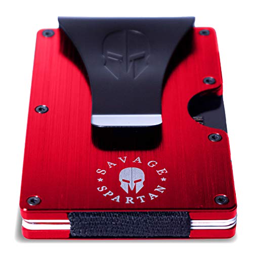 Savage Spartan Billetera táctica | Delgado Minimalista RFID Bloqueo de Aluminio Metal Tarjeta de crédito Titular con Clip de Dinero para Hombres - Rojo - Small