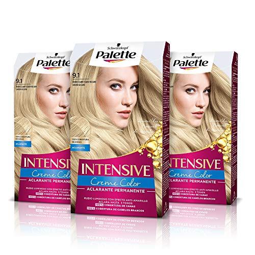 Schwarzkopf Palette Intensive Creme Color – Tono 9.1 cabello Rubio Claro Helado (Pack de 3) - Coloración Permanente de Cuidado con Aceite de Marula, cobertura de canas, Color duradero hasta 8 semanas