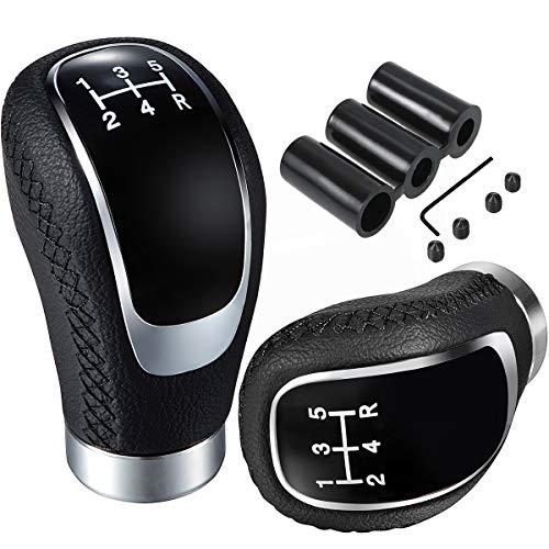 Semoss 5 Speed Car Replacement Gear Shift Knob Universal Manual Automatic Transmission Lever Stick + 3 Adapters 8mm 10mm 12mm for Most Cars SUV Trucks,Black Sewing