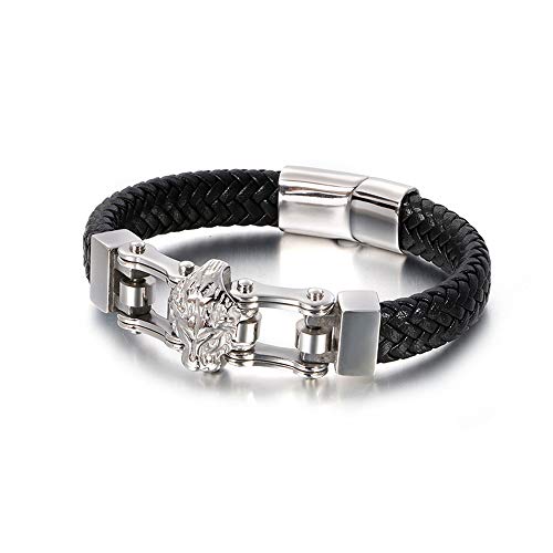 SHJMANJE Pulsera Acero Titanio, Pulsera De Cuero para Hombres, Creativo Retro Cabeza De León, Locomotora Personalidad Pulsera Masculina Simple, Joyería De Mano, C