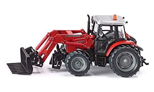 SIKU 3653, Tractor Massey Ferguson con horquilla de carga frontal, 1:32, Dirigible mediante faro giratorio, Metal/Plástico, Rojo