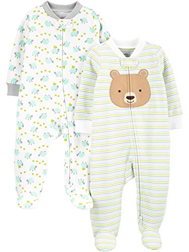 Simple Joys by Carter's Neutral 2-Pack Cotton Footed Sleep and Play Mono, Bear Hugs, 0 Meses, Pack de 2